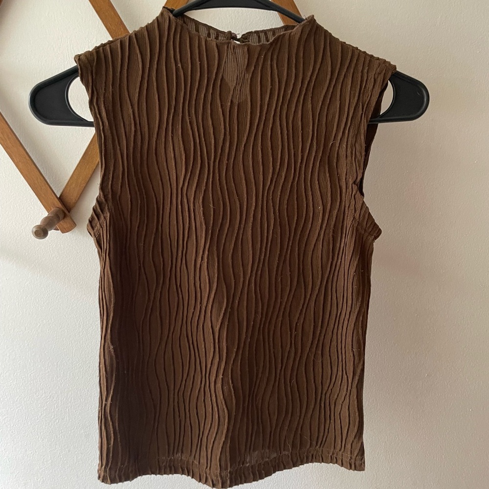 Zara Brown High Neck Sleeveless Blouse